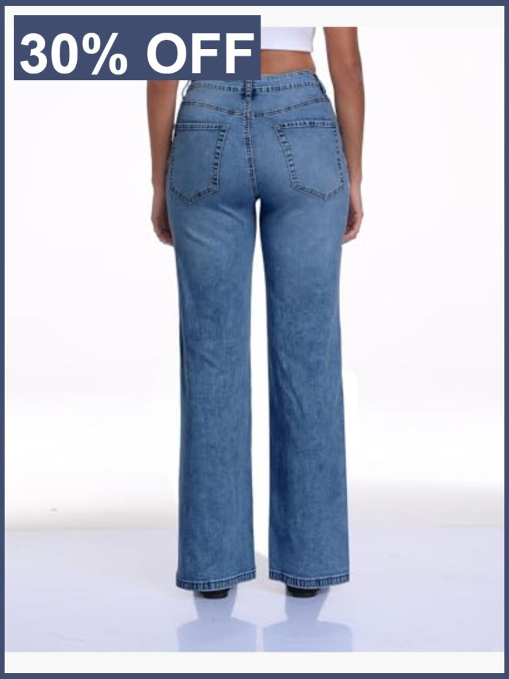 High Waist Wide Leg Jeans with Drawstring Stretchy Denim Pants - Picture 2 of 5
